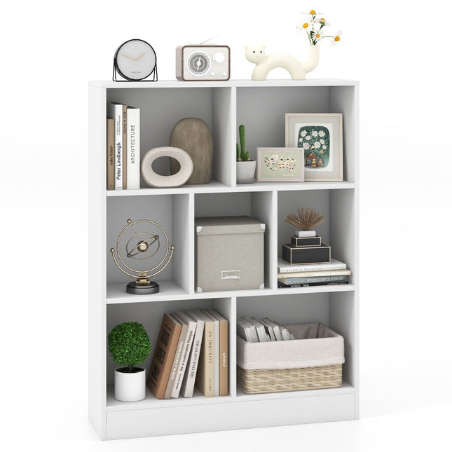 Bücherregal mit 7 Fächern, Standregal mit 3 Ebenen, Würfelregal, Büroregal, 80 x 24 x 104 cm, weiß