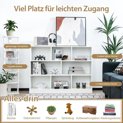 Bücherregal mit 8 Fächern, 3-stöckiges Standregal für Wohnzimmer, 122 x 32 x 93 cm, weiß