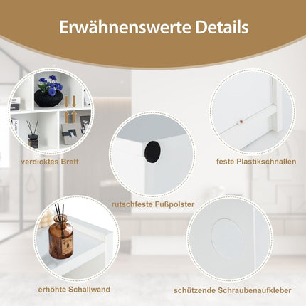 Bücherregal mit 8 Fächern, 3-stöckiges Standregal für Wohnzimmer, 122 x 32 x 93 cm, weiß