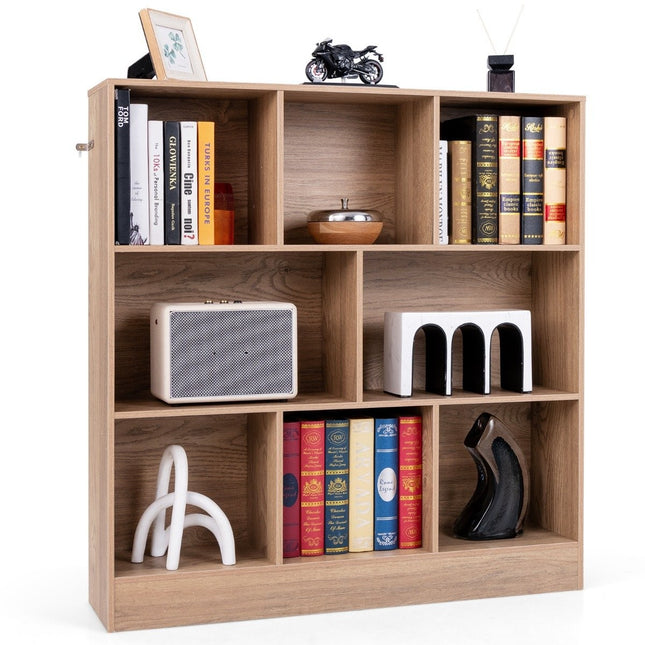 Bücherregal mit 8 Fächern, Standregal mit 3 Ebenen, Würfelregal, Büroregal, Lagerregal, 100 x 24 x 104 cm, Natur