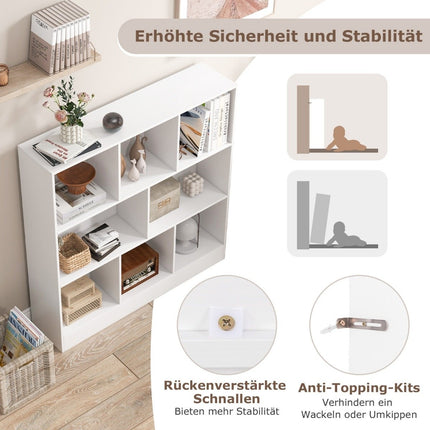 Bookcase with 8 compartments, standing shelf with 3 levels, cube shelf, office shelf, storage shelf, 100 x 24 x 104 cm, white