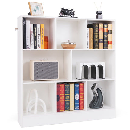 Bookcase with 8 compartments, standing shelf with 3 levels, cube shelf, office shelf, storage shelf, 100 x 24 x 104 cm, white