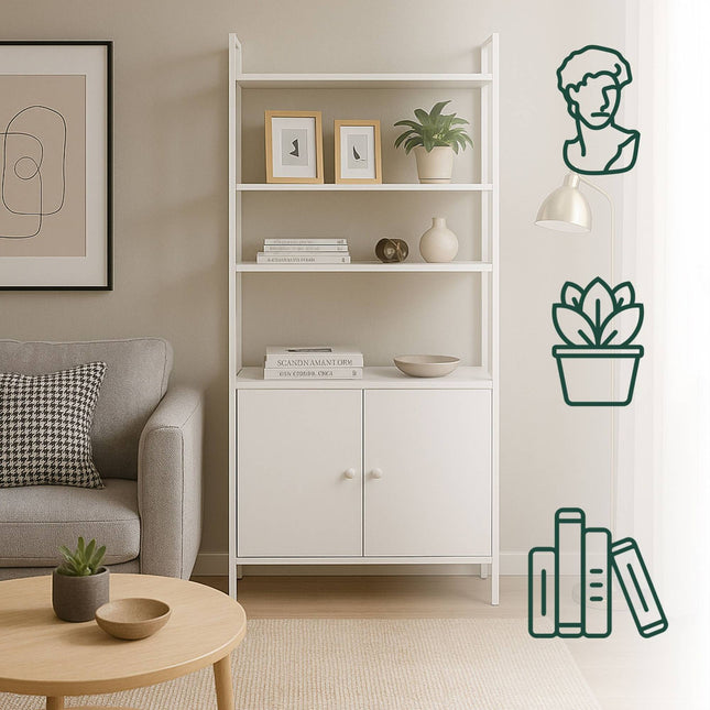 Bookcase with Storage, Adjustable Shelves, 4-Tier