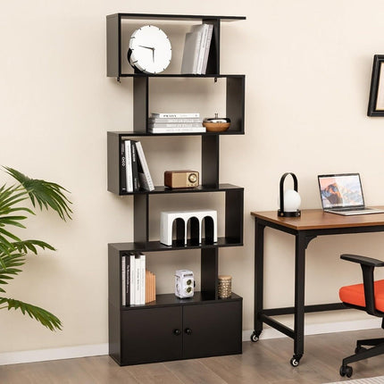 Bibliothèque avec portes et étagère sur pied à 5 niveaux en bois 183 x 70 x 23 cm séparateur de pièce noir