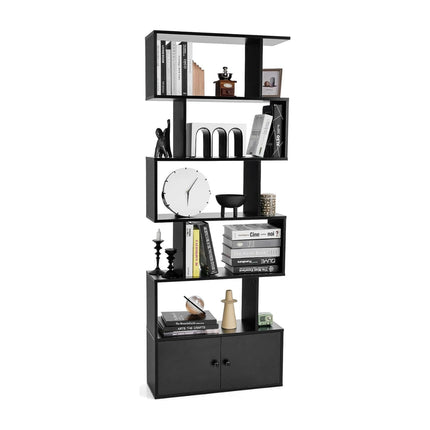 Bibliothèque avec portes et étagère sur pied à 5 niveaux en bois 183 x 70 x 23 cm séparateur de pièce noir