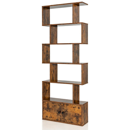 Bücherregal mit Türen &amp; 5 Ebenen Standregal aus Holz 183 x 70 x 23 cm Raumteiler Braun