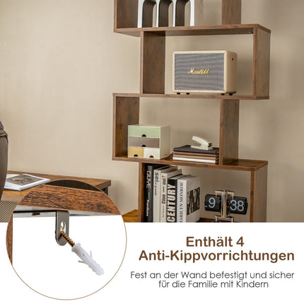 Bücherregal mit Türen &amp; 5 Ebenen Standregal aus Holz 183 x 70 x 23 cm Raumteiler Braun