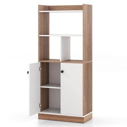 Bibliothèque avec armoire à deux portes, étagère sur pied à 3 niveaux avec compartiments ouverts 60 x 30 x 140 cm