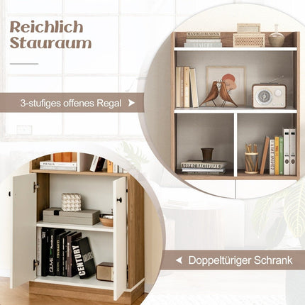 Bibliothèque avec armoire à deux portes, étagère sur pied à 3 niveaux avec compartiments ouverts 60 x 30 x 140 cm