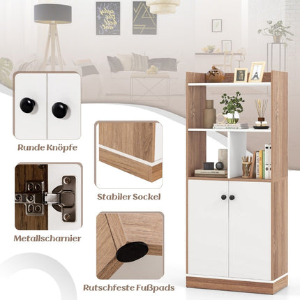 Bibliothèque avec armoire à deux portes, étagère sur pied à 3 niveaux avec compartiments ouverts 60 x 30 x 140 cm
