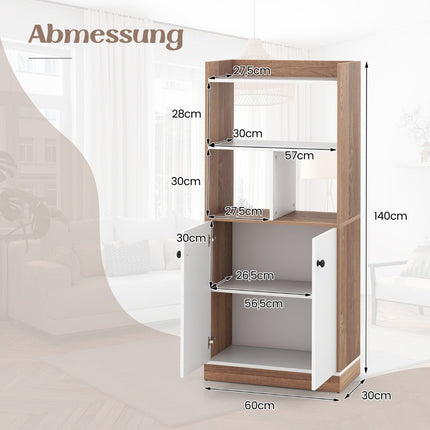 Bibliothèque avec armoire à deux portes, étagère sur pied à 3 niveaux avec compartiments ouverts 60 x 30 x 140 cm