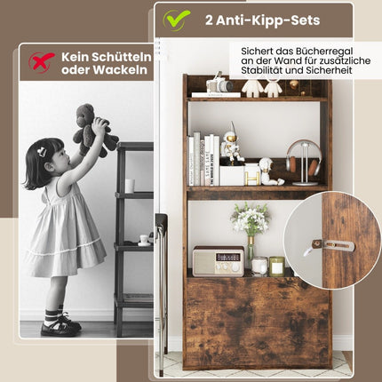 Bücherregal mit Schublade, Standregal mit 2 Fächern, Büroregal aus Holz, 55 x 29 x 105 cm, rustikal braun