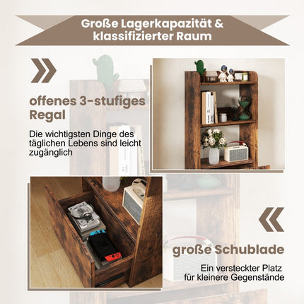 Bücherregal mit Schublade, Standregal mit 2 Fächern, Büroregal aus Holz, 55 x 29 x 105 cm, rustikal braun