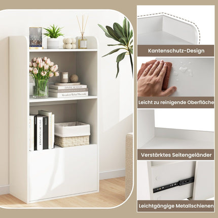 Bücherregal mit Schublade, Standregal mit 2 Fächern, Büroregal aus Holz, 55 x 29 x 105 cm, weiß