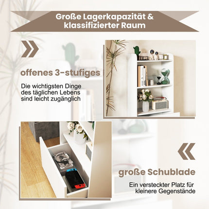 Bücherregal mit Schublade, Standregal mit 2 Fächern, Büroregal aus Holz, 55 x 29 x 105 cm, weiß