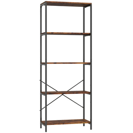 Bookshelf, 5-Tier, Metal Frame, Melamine, Brown