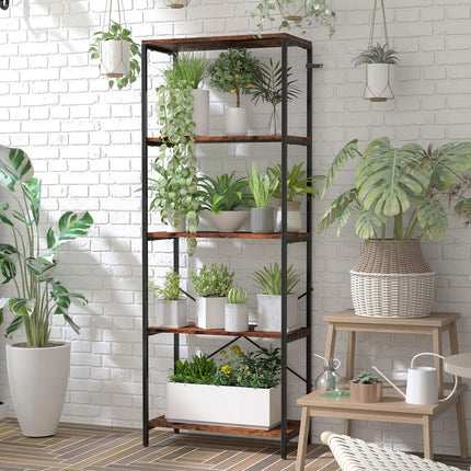 Bookshelf, 5-Tier, Metal Frame, Melamine, Brown
