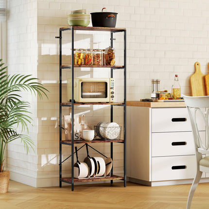 Bookshelf, 5-Tier, Metal Frame, Melamine, Brown