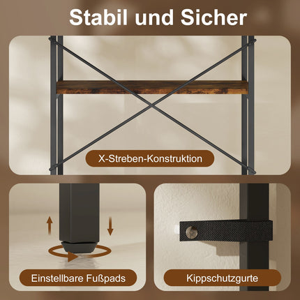Bookshelf, 5-Tier, Metal Frame, Melamine, Brown
