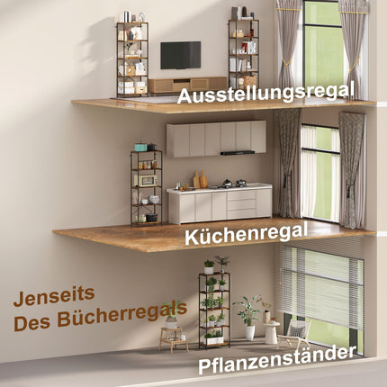 Bookshelf, 5-Tier, Metal Frame, Melamine, Brown
