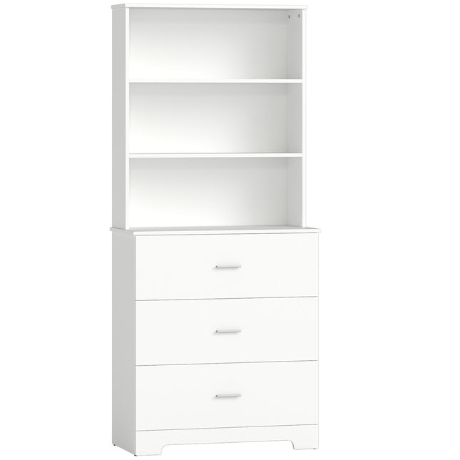 Bücherregal Schrank mit 3 Schubladen, 3 Ablagen, Weiß, 79x39,5x180 cm