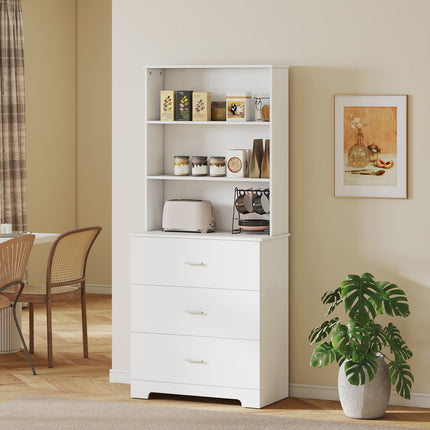 Boekenkast met 3 lades, 3 planken, wit, 79x39,5x180 cm