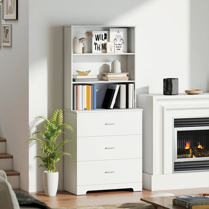Boekenkast met 3 lades, 3 planken, wit, 79x39,5x180 cm