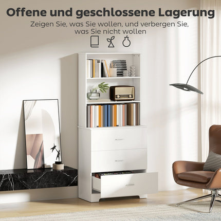 Boekenkast met 3 lades, 3 planken, wit, 79x39,5x180 cm