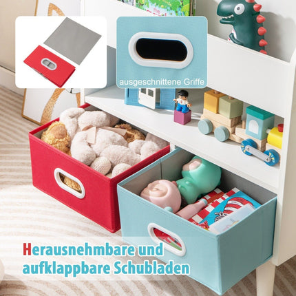 Bücherregal Kinderregal Kinderregal mit 3 Böden &amp; offenem Fach &amp; 2 Stoffschubladen weiß