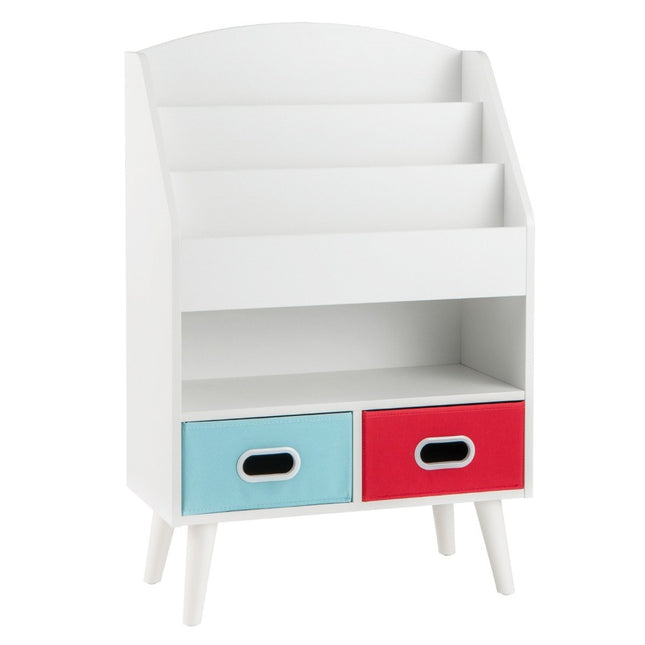 Bücherregal Kinderregal Kinderregal mit 3 Böden &amp; offenem Fach &amp; 2 Stoffschubladen weiß