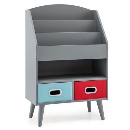 Bookshelf Children's Children's Shelf with 3 Shelves &amp; open compartment &amp; 2 gray fabric drawers