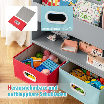 Bookshelf Children's Children's Shelf with 3 Shelves &amp; open compartment &amp; 2 gray fabric drawers