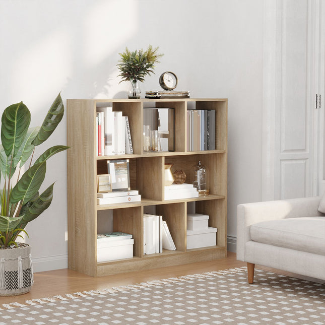 Bookshelf 3-layer natural wood storage for home/office