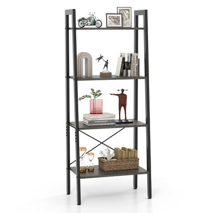 Bücherregal Regal mit 4 Ebenen Leiterregal Holz mit Kippschutz und verstellbaren Fußpolstern dunkelbraun