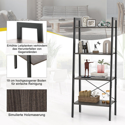 Bücherregal Regal mit 4 Ebenen Leiterregal Holz mit Kippschutz und verstellbaren Fußpolstern dunkelbraun