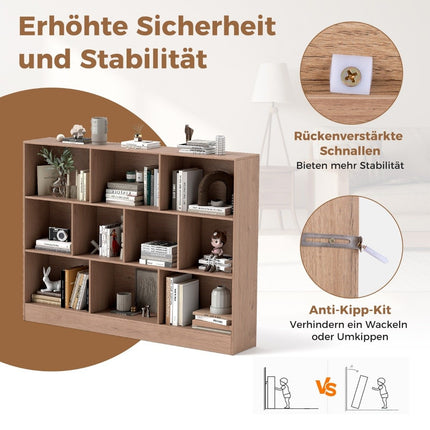 Bücherregal mit 10 Fächern, 3-stöckig, 140x24x104 cm