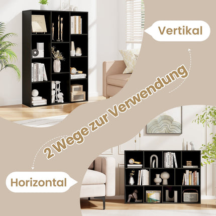 Bookshelf with 11 Compartments, Black, 74 x 24 x 106 cm
