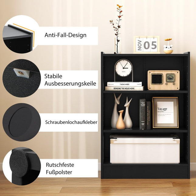 Bookshelf with 3 Adjustable Shelves, Black, 50x30x75 cm