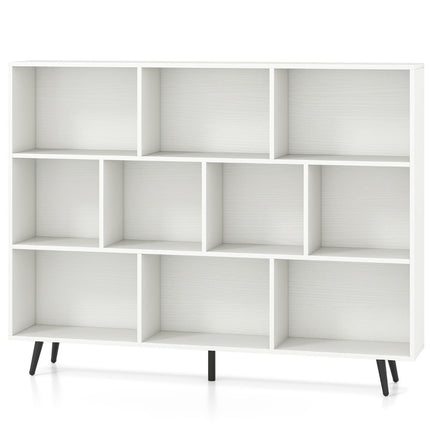 Bücherregal mit 3 Etagen, Holzbeine, 140 cm, Kippschutz