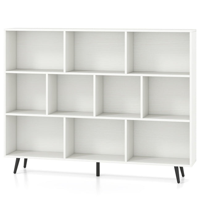 Bookshelf with 3 Tiers, Wood Legs, 140 cm, Anti-Tip