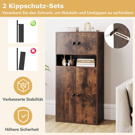 Bücherregal mit 4 Türen, verstellbarem Einlegeboden, 111 cm hoch