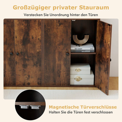 Bücherregal mit 4 Türen, verstellbarem Einlegeboden, 111 cm hoch