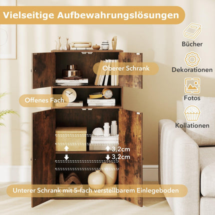 Bücherregal mit 4 Türen, verstellbarem Einlegeboden, 111 cm hoch
