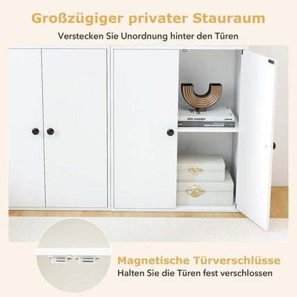 Bücherregal mit 4 Türen, verstellbarem Einlegeboden, Kippschutz, Weiß