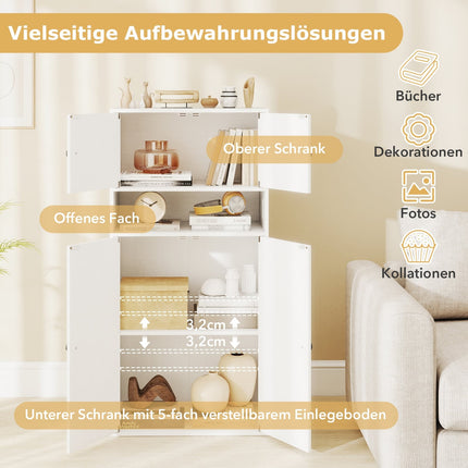 Bücherregal mit 4 Türen, verstellbarem Einlegeboden, Kippschutz, Weiß