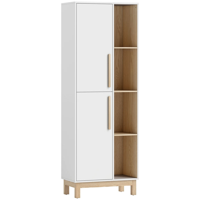 Bücherregal mit 4 Ablagen und 2 Schränken, MDF, Weiß, 176 cm