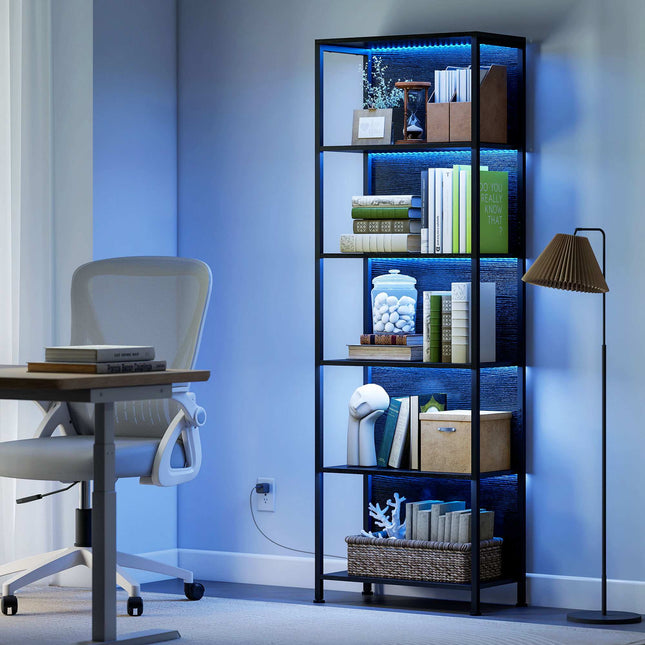 Bookshelf with 5 Shelves, LED Lighting, 7 Colors, Black