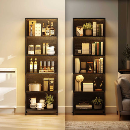 Bücherregal mit 5 Ablagen, LED-Beleuchtung, 7 Farben, Schwarz