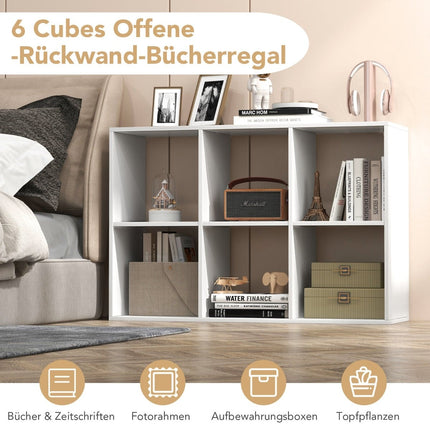 Bücherregal mit 6 offenen Ablagefächern, Weiß, Platzsparendes Design
