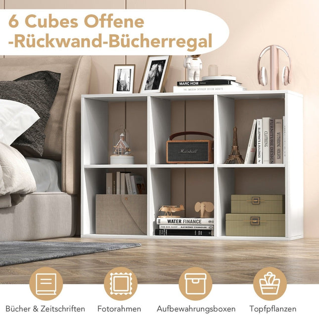 Bücherregal mit 6 offenen Ablagefächern, Weiß, Platzsparendes Design